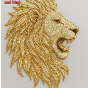 5.5cm Regal Lion Hand-Embroidered Patch with Multi-Tonal Zari