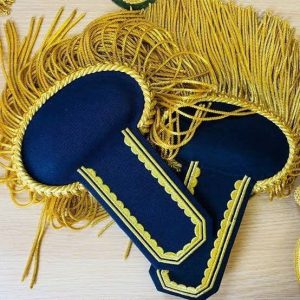Premium Navy Blue & Gold Ceremonial Fringed Epaulettes (Pair)